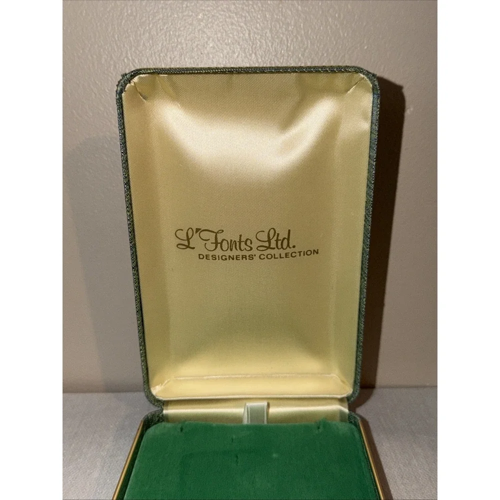 Vintage L FONTS LTD Jewelry Case - Designers Collection -Jade Green/Blue Striped